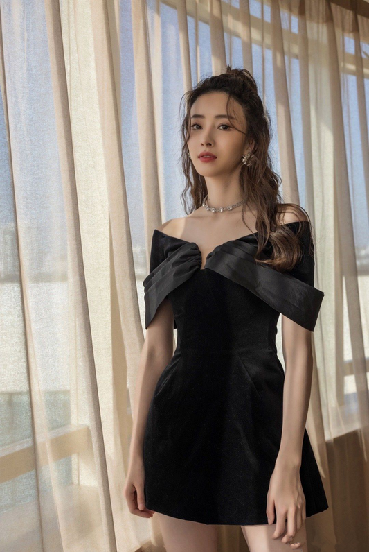 Vestido elegante de fiesta negro de corte A, vestido para 21 cumpleaños Y2875