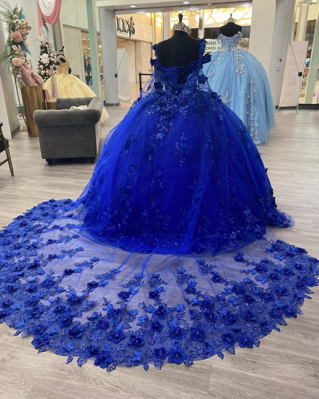 Vestido de quinceañera azul real con cola, estilo princesa, para fiesta de graduación y noche, largo, Y2479