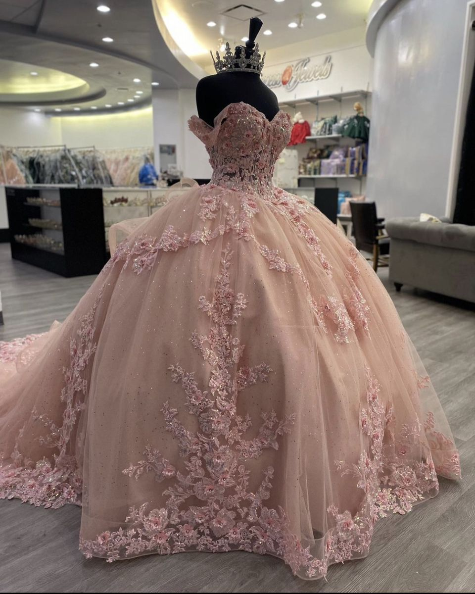 Rosa Spitze Lange Ballkleider, Ballkleid Sweet 16 Kleider Y5471
