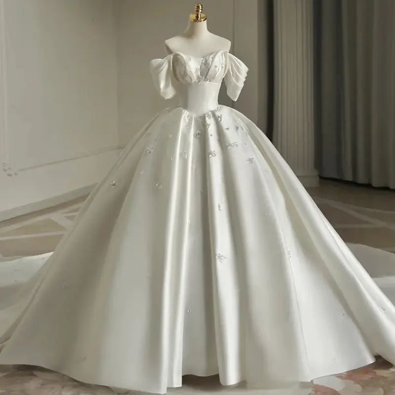 Heavy Industry Luxus Satin Tail Brautkleid Y6858