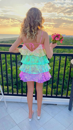 Vestido de fiesta para mujer, con lentejuelas brillantes y brillo, sin mangas, con capas de purpurina y volantes de arcoíris, vestido de noche para club Y2475
