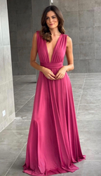 Vestido de noche sexy de corte A con escote en V profundo para dama de honor Y5001
