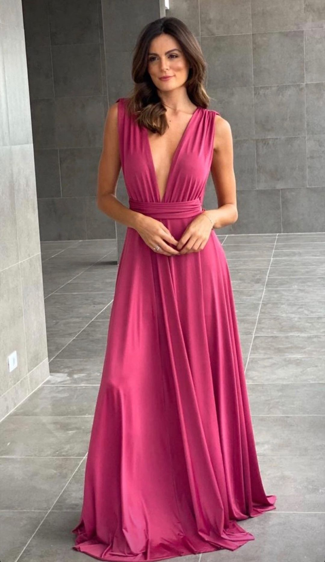 Vestido de noche sexy de corte A con escote en V profundo para dama de honor Y5001