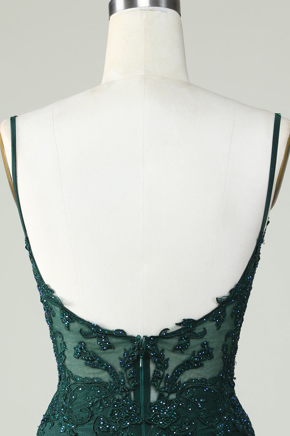 Figurbetontes dunkelgrünes Homecoming-Kleid mit Spaghettiträgern und Korsett und Perlen