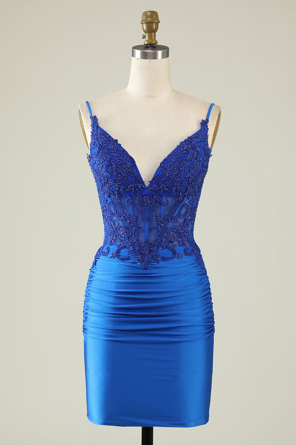 Figurbetontes dunkelgrünes Homecoming-Kleid mit Spaghettiträgern und Korsett und Perlen
