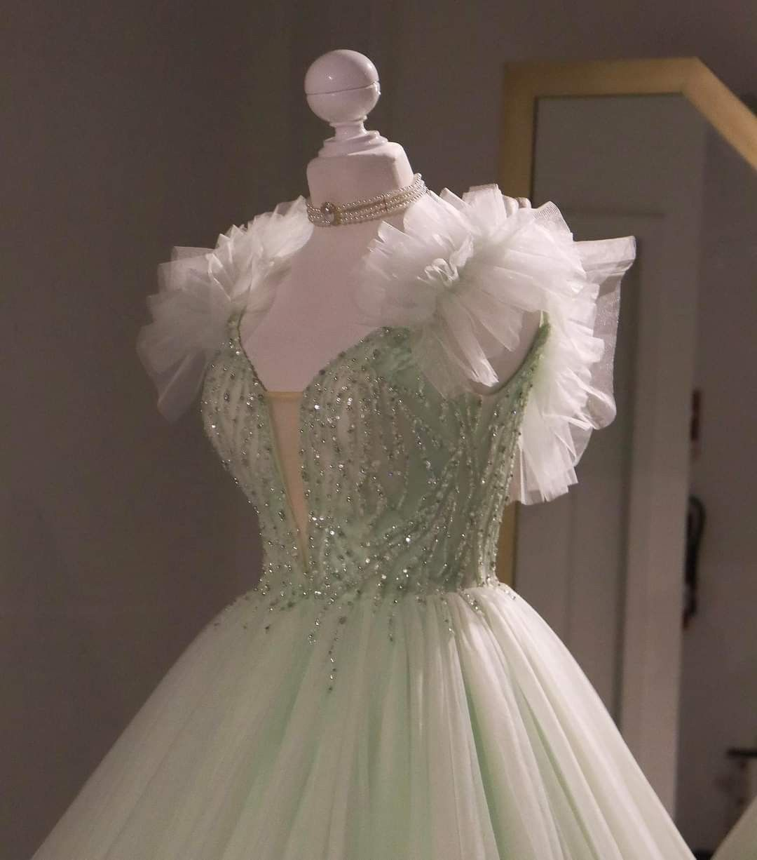 Vestido de fiesta de tul verde salvia, vestido de quinceañera verde salvia Y2335