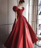 Burgunder Satin langes Ballkleid A-Linie Abendkleid Y1169