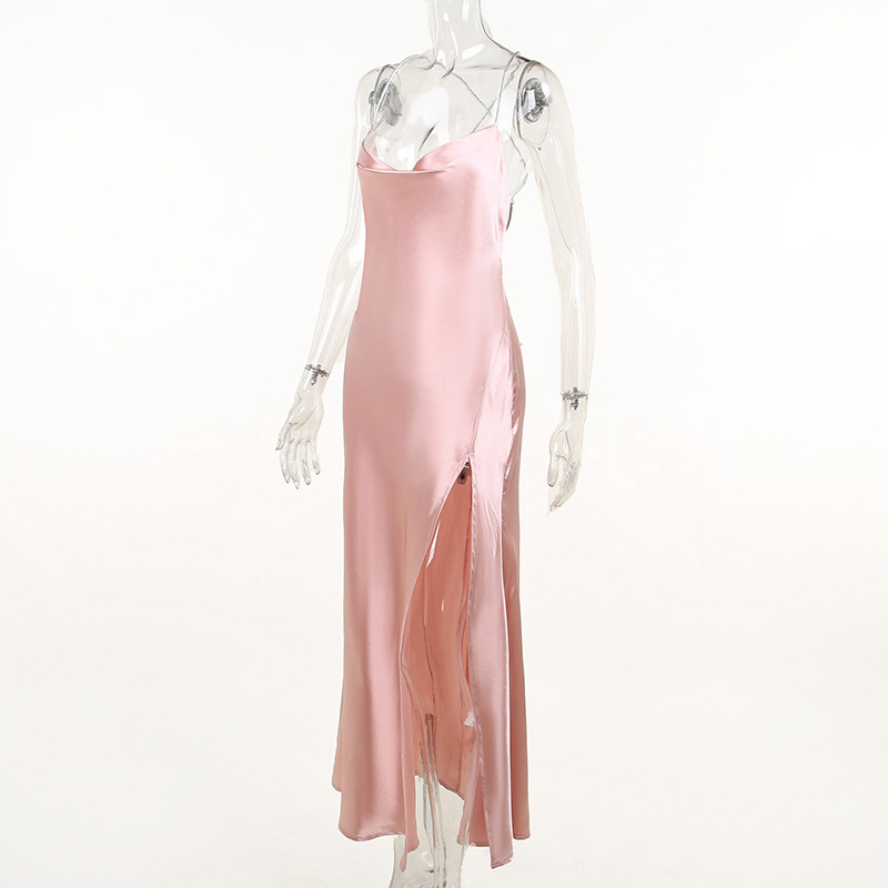Vestido de fiesta largo de sirena rosa sexy, vestido de noche rosa sin espalda Y1933