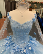 Ballkleid Hellblau Quinceanera Kleider 3D Blumen Sweet 16 Kleid Y6569