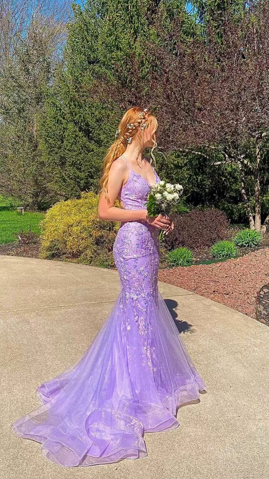 Sexy Lavendel Meerjungfrau Ballkleid mit Schleppe Lavendel Abendkleid Y5866