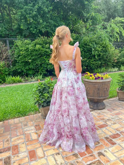 Hübsches Chiffon-Rosendruck-A-Linien-Ballkleid Abendkleid Y8498