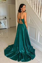 Grünes Satin langes Ballkleid A-Linie Abendkleid Y243