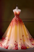 Hübsches trägerloses A-Linien-Ballkleid mit Tüllapplikationen Y8360