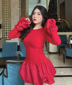 Rotes A-Linien-Cocktailkleid mit langen Ärmeln, elegantes Homecoming-Kleid Y8103