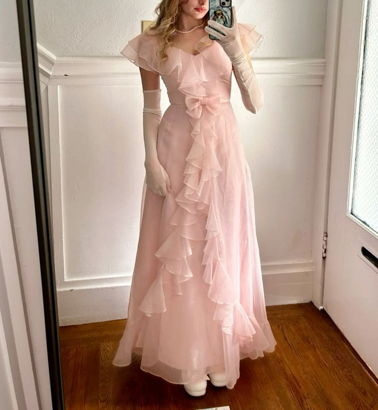 Vestido de noche elegante de gasa rosa con volantes, corte A, vestido de fiesta formal Y8435