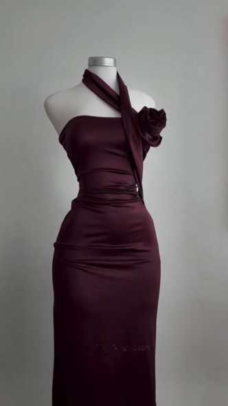 Vestido de fiesta largo burdeos, sencillo y sin tirantes, vestido de noche Y8511