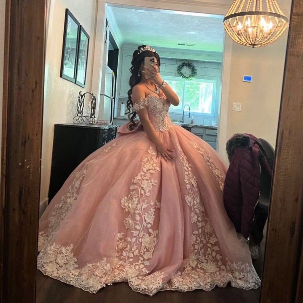Vestido de quinceañera con hombros descubiertos, vestido de baile para quinceañeras, apliques, fiesta de graduación, vestidos de princesa Y5470