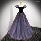 Lila Tüll Kurzarm Abendkleid Süßes A-Linie Abendkleid Y4291