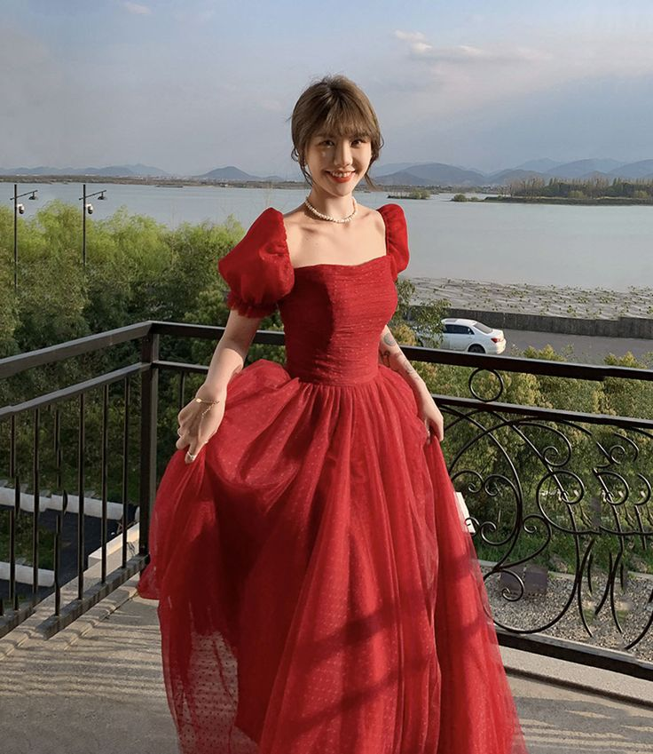 Hübsches rotes Tüll-A-Linien-Ballkleid, langes Abendkleid Y7771