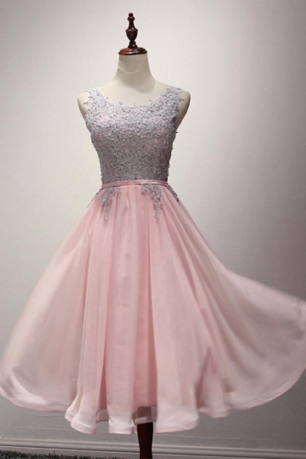 A-Linie Applikationen Bänder U-Ausschnitt Knielanges Homecoming-Kleid PG145