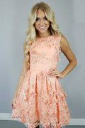 A-Linie Bateau Koralle Satin Homecoming Kleid mit Blumen Applikationen PD112