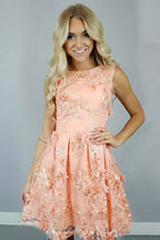 A-Linie Bateau Koralle Satin Homecoming Kleid mit Blumen Applikationen PD112