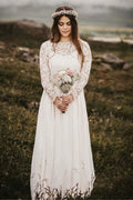A-Linie Bateau Bodenlanges Chiffon-Brautkleid mit langen Ärmeln WD319