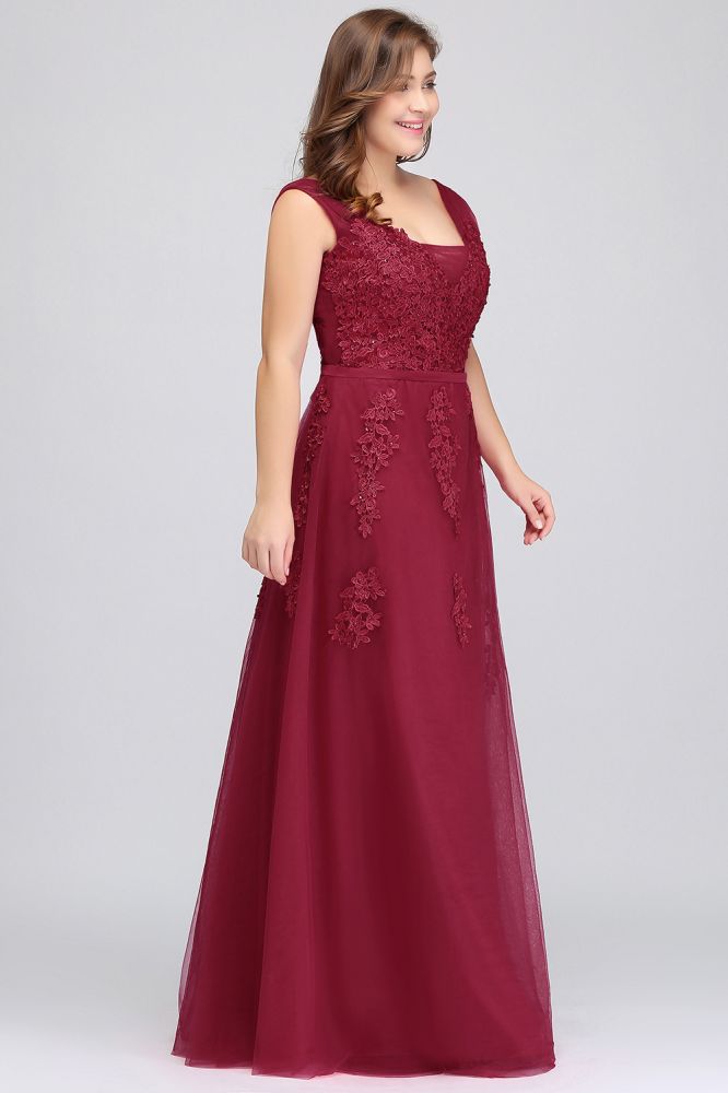 A-Line Bateau Long Plus size Sleeveless Evening Dresses with Appliques