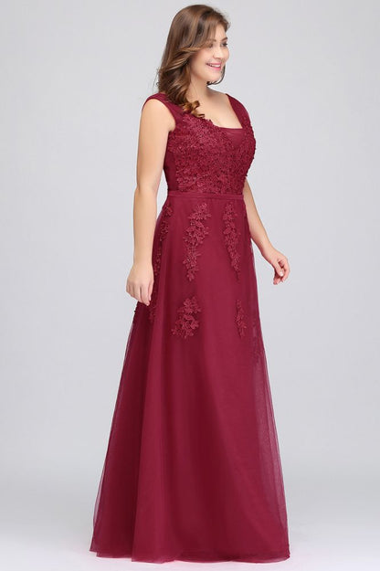 A-Line Bateau Long Plus size Sleeveless Evening Dresses with Appliques