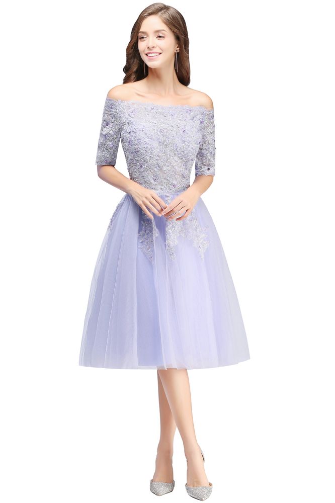 A-Linien-Abschlussballkleid aus Bateau-Tüll mit Applikationen