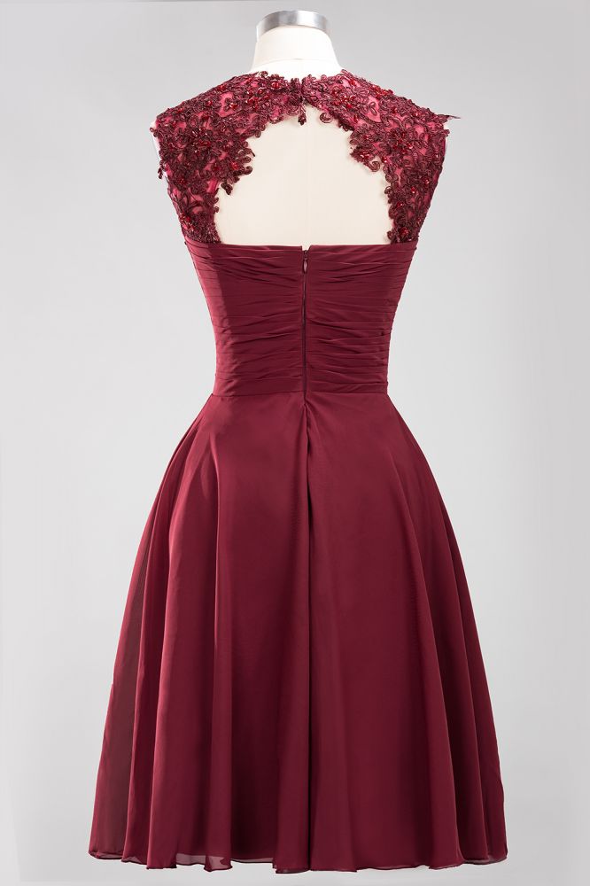 Vestidos de dama de honor de gasa con apliques, joya, sin mangas, hasta la rodilla, con volantes