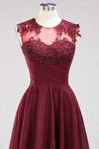 Vestidos de dama de honor de gasa con apliques, joya, sin mangas, hasta la rodilla, con volantes
