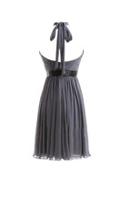 Vestido de dama de honor de corte A, de gasa, con cuello halter, fruncido y faja, corte alto bajo, BD016