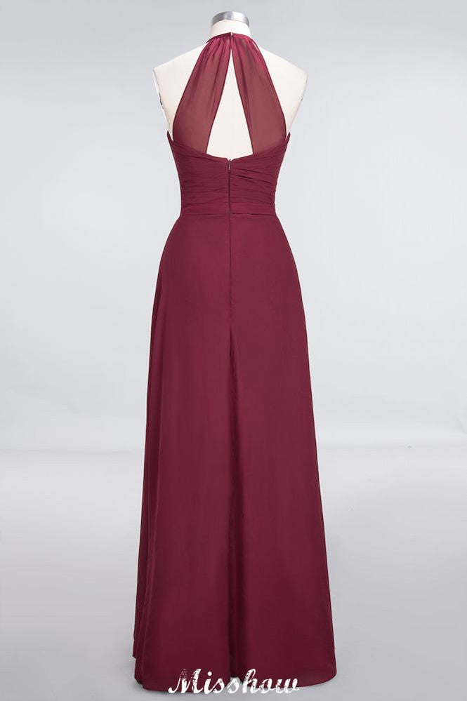Vestido de dama de honor de gasa con escote halter, sin mangas, largo hasta el suelo, con volantes, corte A