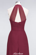 Vestido de dama de honor de gasa con escote halter, sin mangas, largo hasta el suelo, con volantes, corte A