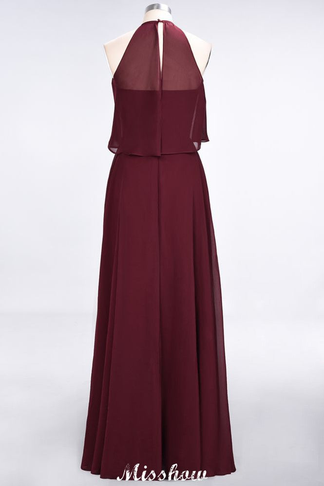 Vestido de dama de honor de gasa con corte A, sin mangas, joya, largo hasta el suelo, para eventos formales