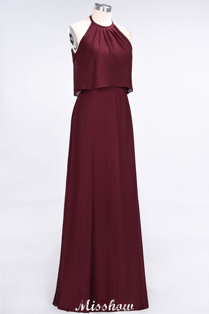 Vestido de dama de honor de gasa con corte A, sin mangas, joya, largo hasta el suelo, para eventos formales