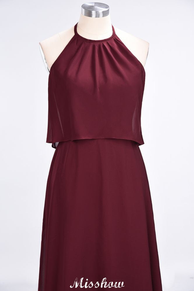 Vestido de dama de honor de gasa con corte A, sin mangas, joya, largo hasta el suelo, para eventos formales