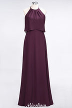 Vestido de dama de honor de gasa con corte A, sin mangas, joya, largo hasta el suelo, para eventos formales