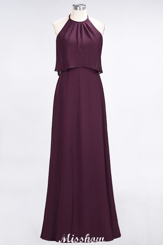 Vestido de dama de honor de gasa con corte A, sin mangas, joya, largo hasta el suelo, para eventos formales