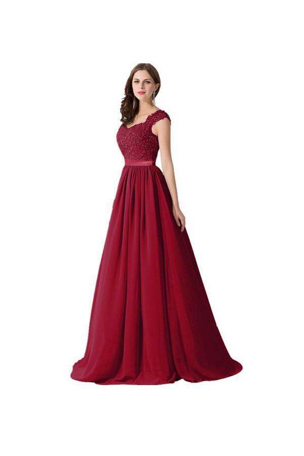 Vestidos de noche de gasa con encaje y corte en A, vestidos de fiesta, vestidos de dama de honor PG274