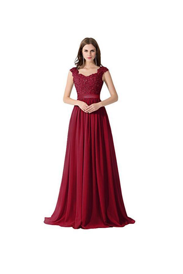 Vestidos de noche de gasa con encaje y corte en A, vestidos de fiesta, vestidos de dama de honor PG274