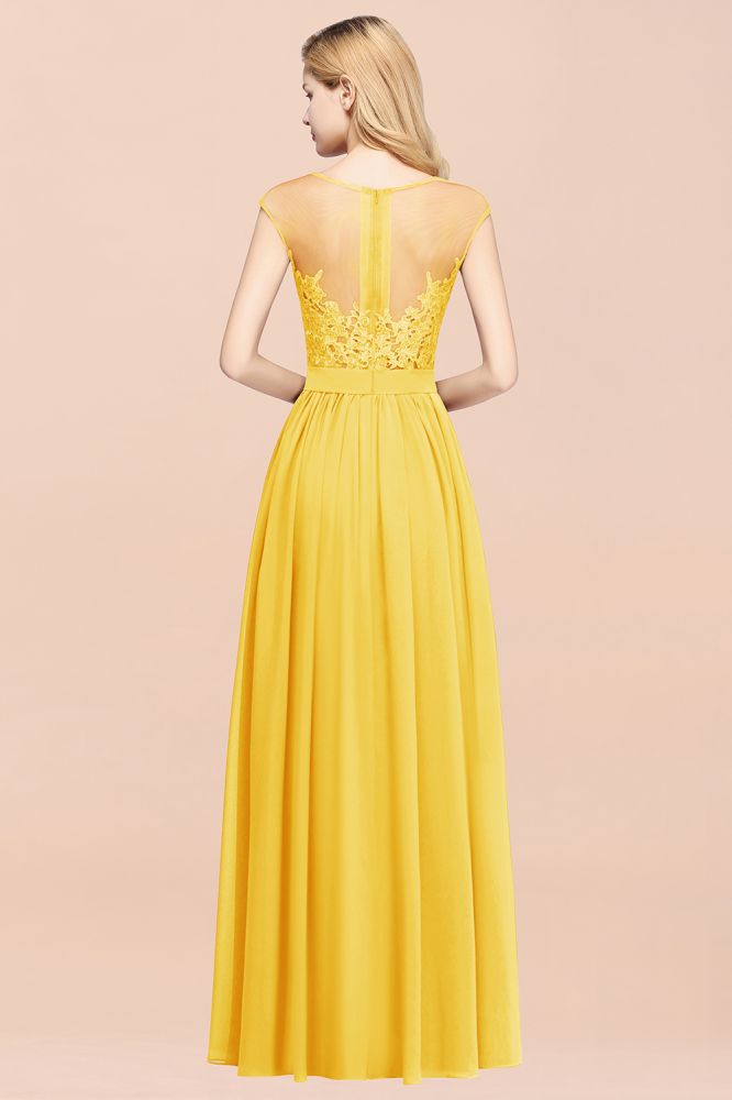 Vestidos de dama de honor de gasa con encaje, joya, sin mangas, hasta el suelo, con apliques