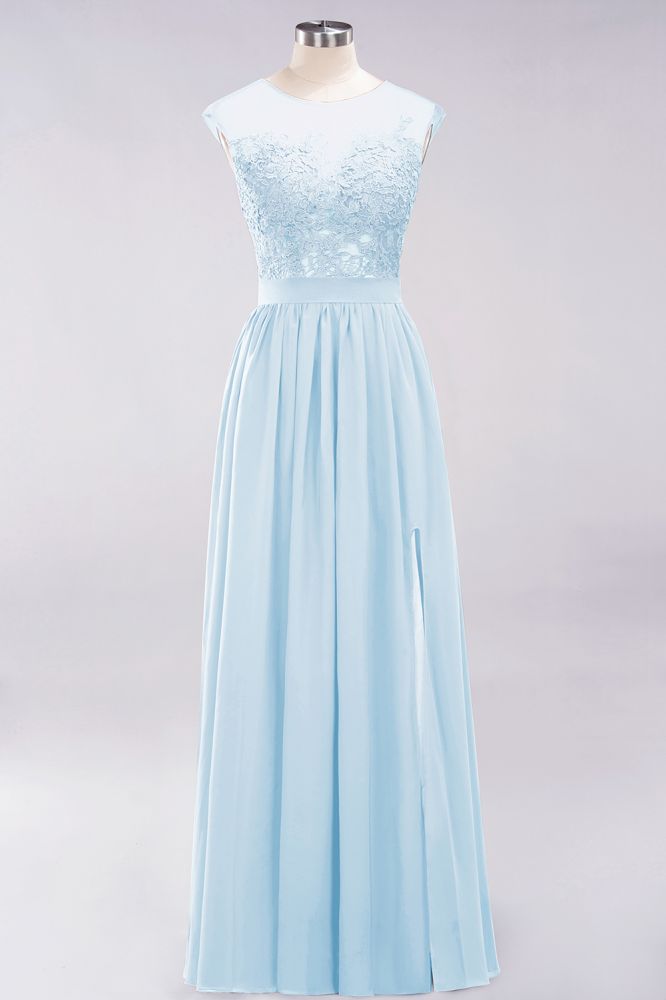 Vestidos de dama de honor de gasa con encaje, joya, sin mangas, hasta el suelo, con apliques