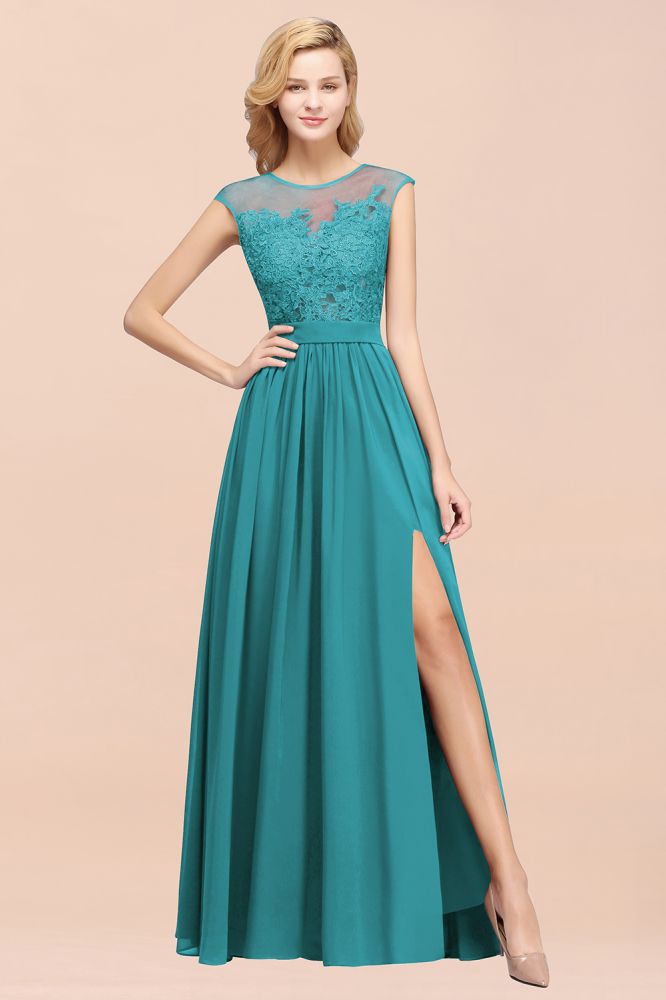 Vestidos de dama de honor de gasa con encaje, joya, sin mangas, hasta el suelo, con apliques