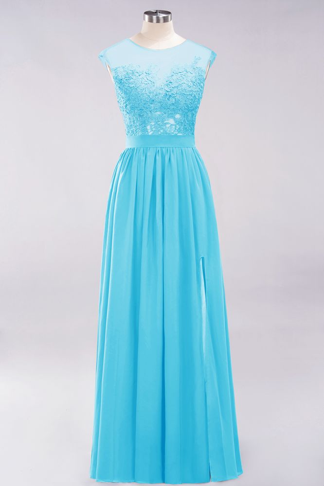 Vestidos de dama de honor de gasa con encaje, joya, sin mangas, hasta el suelo, con apliques