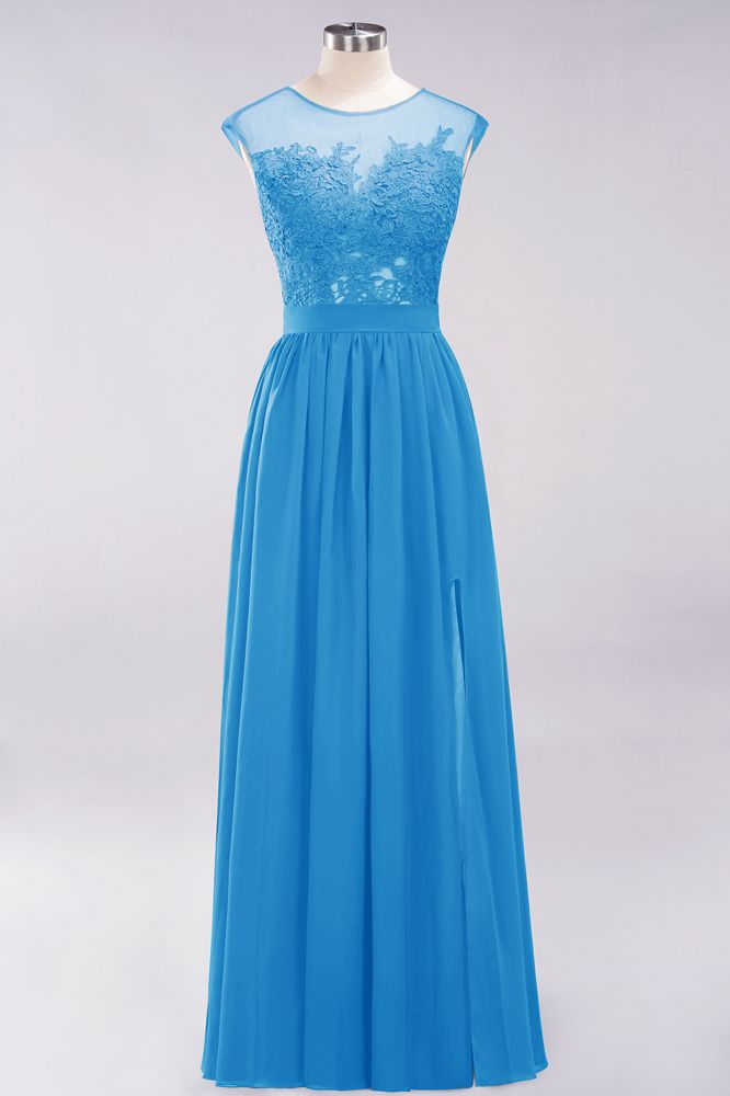 Vestidos de dama de honor de gasa con encaje, joya, sin mangas, hasta el suelo, con apliques