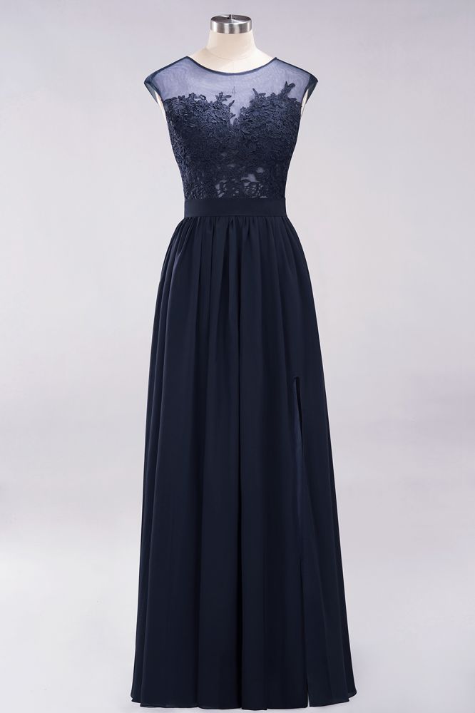 Vestidos de dama de honor de gasa con encaje, joya, sin mangas, hasta el suelo, con apliques