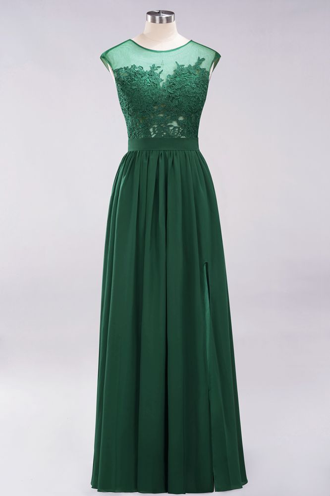 Vestidos de dama de honor de gasa con encaje, joya, sin mangas, hasta el suelo, con apliques