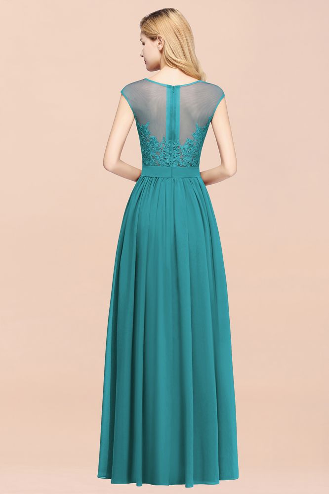 Vestidos de dama de honor de gasa con encaje, joya, sin mangas, hasta el suelo, con apliques
